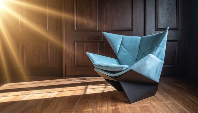 Light Blue Armchair with Sunlight and Wood Paneling