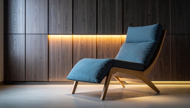 Modern Lounge Chair with Blue Cushions