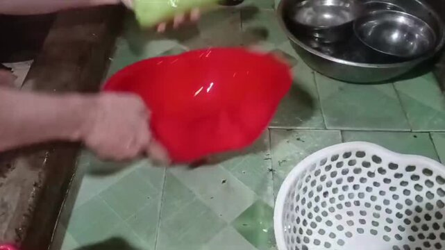 Close Up Washing Peeled Winter Melon Before Cooking Traditional Vietnamese Soup