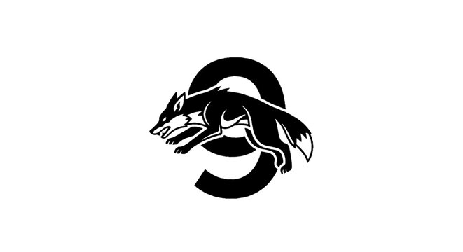 Black and white wolf logo design with letter S.