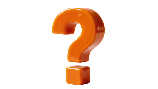 Glossy orange question mark symbol, isolated on transparent background