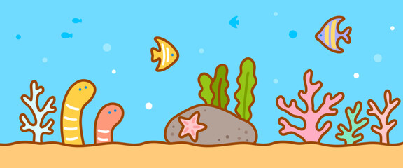Ocean Illustration, Cute Aquarium, Underwater Element, Fish, Coral Reef, Tropical Fish © salposi