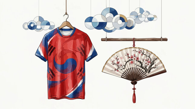 T-Shirt, Product Tag and Hanging Accessories Displayed on Modern Retail Background for E-Commerce Fashion Merchandising
