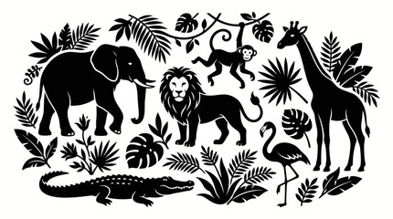 Obraz premium Vibrant multicolored animal silhouettes pattern background.