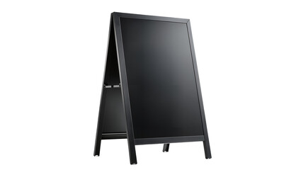 Black A-frame chalkboard sign with dark metal frame, isolated on transparent background © pixogram