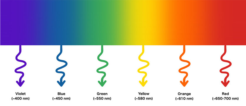 Visible light spectrum wavelength diagram physics science education illustration