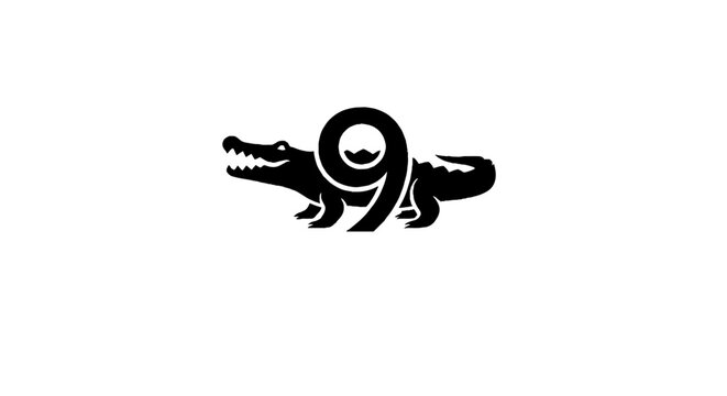 Black and white alligator logo design with number nine.