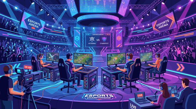 Exciting Esports Championship Arena with Competitive Gaming Teams Live