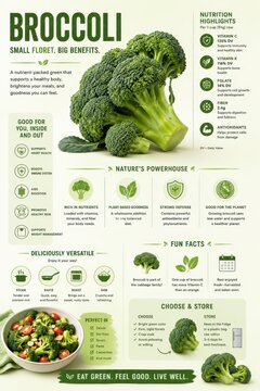 Broccoli nutrition fact sheet with benefits, fun facts, and recipes