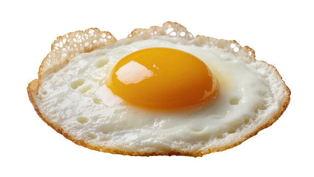 Crispy fried egg with golden yolk and lacy edges, isolated on transparent background