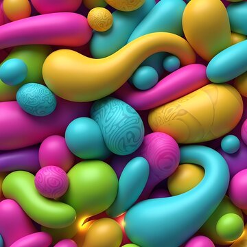 Vibrant 3D abstract composition with colorful organic shapes and smooth textures.