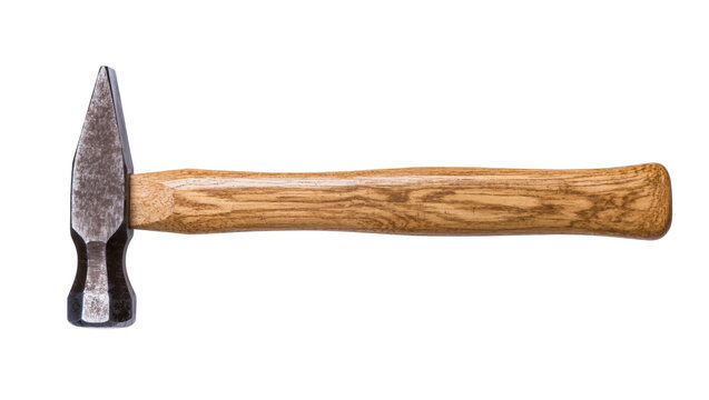Metal ball-peen hammer with wooden handle, isolated on transparent background