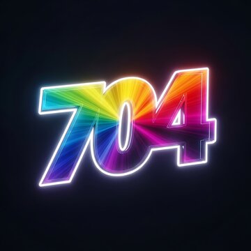 Vibrant Rainbow Neon Number 704 Digital Art Design.