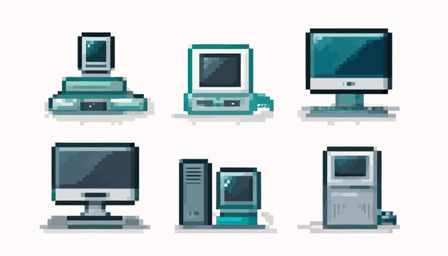 Pixel art computer hardware icons set