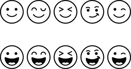 Fototapeta premium Set of simple line art emoticons with various facial expressions