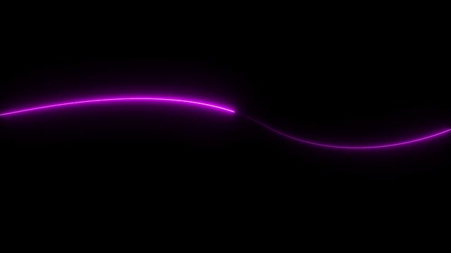 Bright neon pink laser curve line abstract technology. Fast speed Horizontal neon line animation moving from right to left on a 4k animation video with black background.