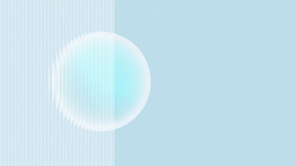 Aesthetic 3D flowing blue sphere with translucent fluted glass background with copy space. Abstract pearl backdrop, Elegant geometric shape element beauty banner. © AnnaShine