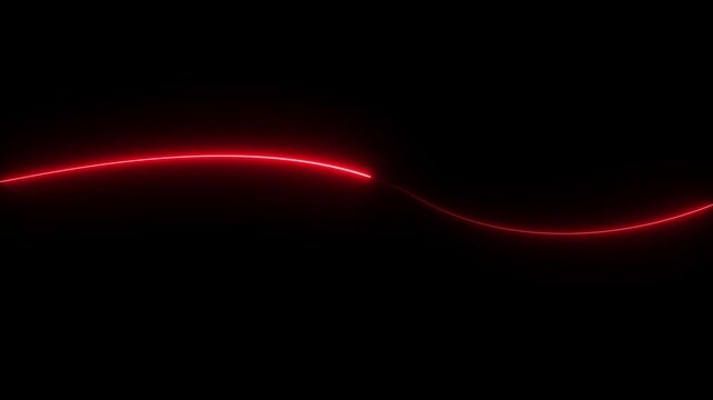 Bright neon Red laser curve line abstract technology. Fast speed Horizontal neon line animation moving from right to left on a 4k animation video with black background.