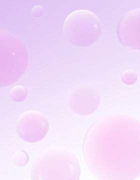 Floating Pink Transparent Bubbles on Soft Pastel Gradient Background