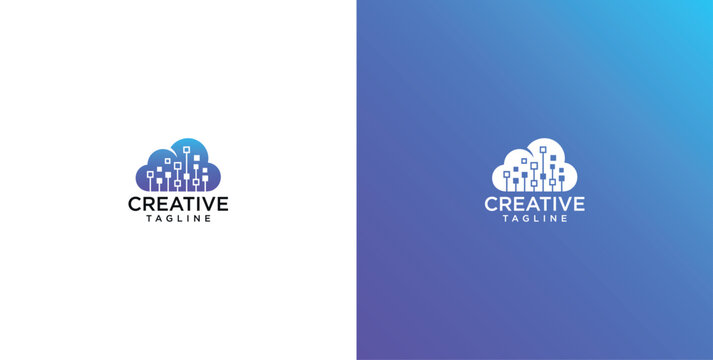 Modern cloud computing logo with digital brain circuit patterns for technology companies and creative data storage solutions