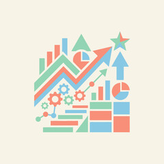 Obraz premium A colorful flat illustration of business growth and data charts