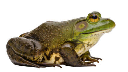 Obraz premium Large green bullfrog with textured skin, isolated on transparent background