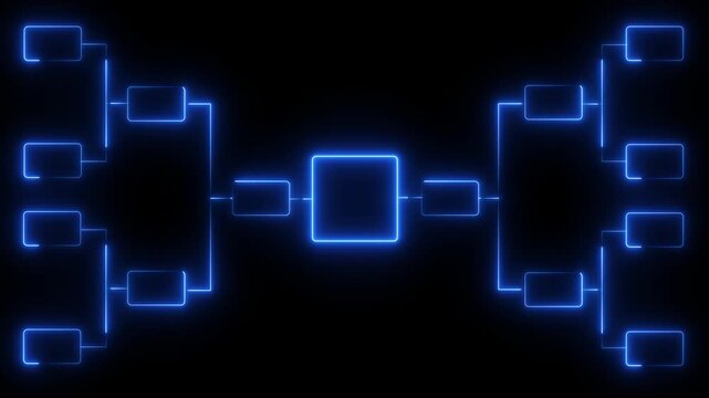 Abstract neon 32 team tournament bracket championship template with white line animation isolated on black background. Championship bracket schedule for football, basketball.