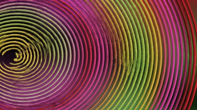 Abstract spiral pattern with concentric colorful rings fading to gradient background