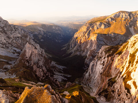 Prutash mountain with snow strips. Durmitor National Park mountains landscape in Montenegro