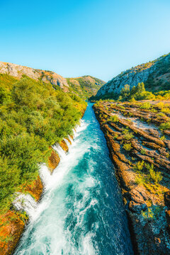 Bunski Kanal, where the Buna River joins the Neretva River through a narrow limestone canyon, Bosnia and Herzegovina.