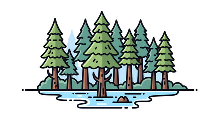 Fototapeta premium Cartoon illustration of pine trees.
