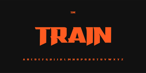 Naklejka premium Power Text Strength Gym Font, Powerful Typeface for Fit Branding, modern sport logo Motivated Phrases, Tee Lettering, Impactful headline, Athletic Typography, Bold Sharp Alphabet. Vector typeset