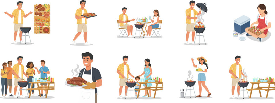 People Enjoying Backyard Barbecue, Summer Gathering and Outdoor Dining
