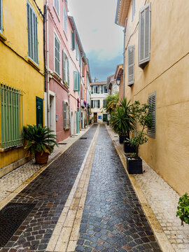 Streets of the old town of Cassis in the south of France on a rainy summer day.