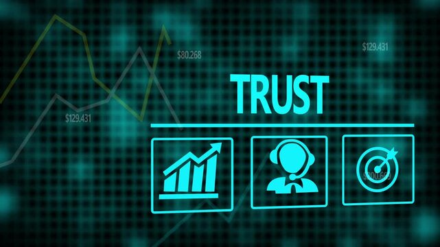 Trust business concept on a flashing computer monitor with moving graphs and data.