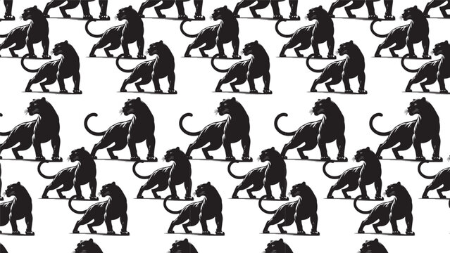 Repeating black animal silhouette pattern blending monkeys and panthers in tessellated design illustration