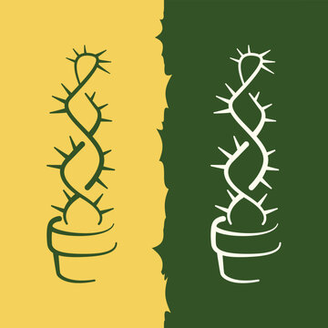 Cactus DNA Helix Vector Art, Desert Plant Genetic Modification Concept Line Illustration