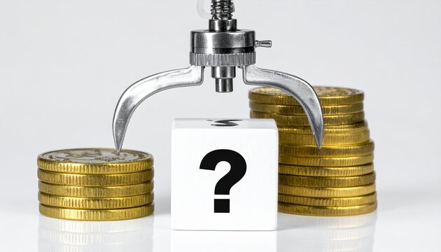Question Mark with Coin Stacks and Clamp