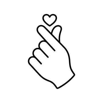 A simple line drawing of a hand making a heart shape