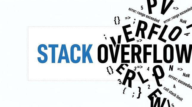Stack Overflow text concept with programming code symbols and computer software error messages