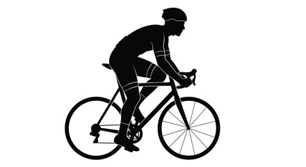 Naklejka premium Cyclist On Bicycle Silhouette Against White Background