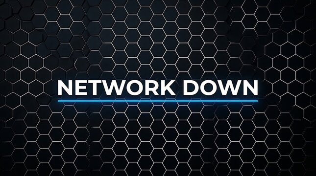 Network down text banner with white hexagonal pattern on a dark black background illustration