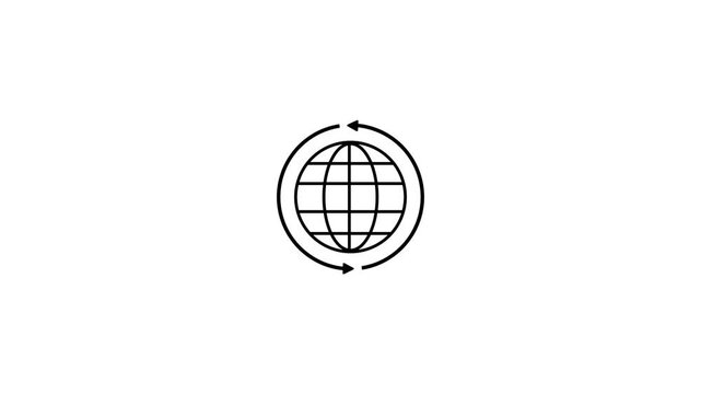 Round globe with 2 sync arrows around icon. Globe symbol silhouette. Internet icon. World international earth globe icon. World icons. Motion graphic design, stylized globe icon with circular arrows.