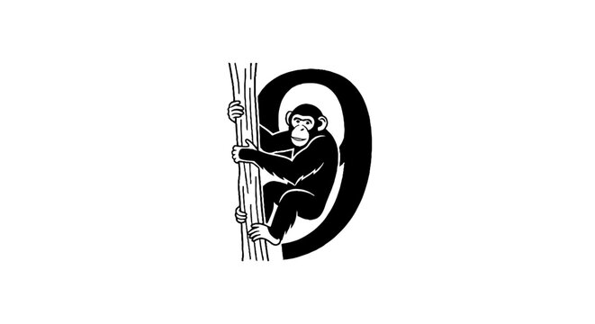 Monkey climbing bamboo in circular frame design.