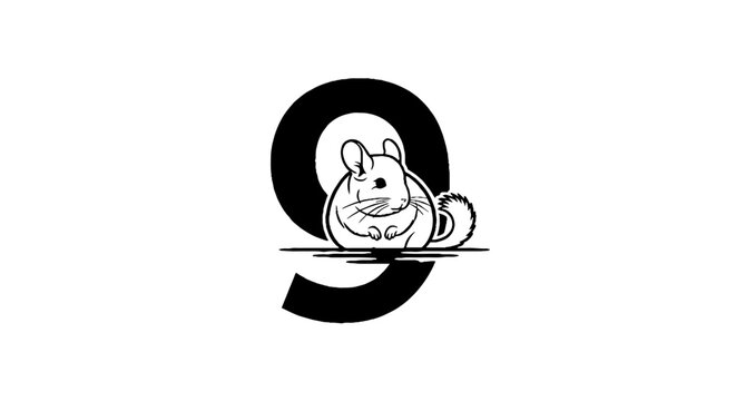 Cute cartoon hamster inside number nine shape.