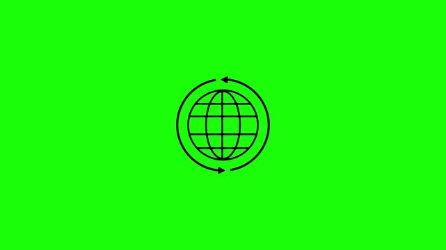 Round globe with 2 sync arrows around icon. Globe symbol silhouette. Internet icon. World international earth globe icon. World icons. Motion graphic design, stylized globe icon with circular arrows.