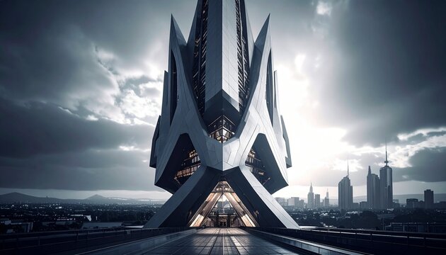 Majestic dragon soaring over futuristic city skyline at dusk.