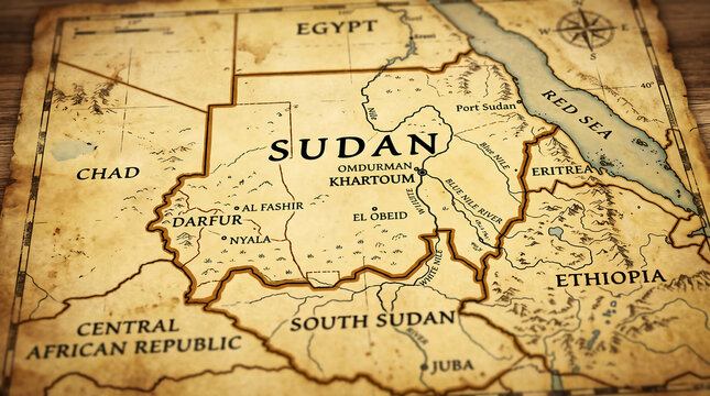Vintage Sudan Map, African Country Borders, Geographic Illustration, Travel Poster