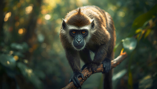 A menacing monkey is trying to hunt wild prey.