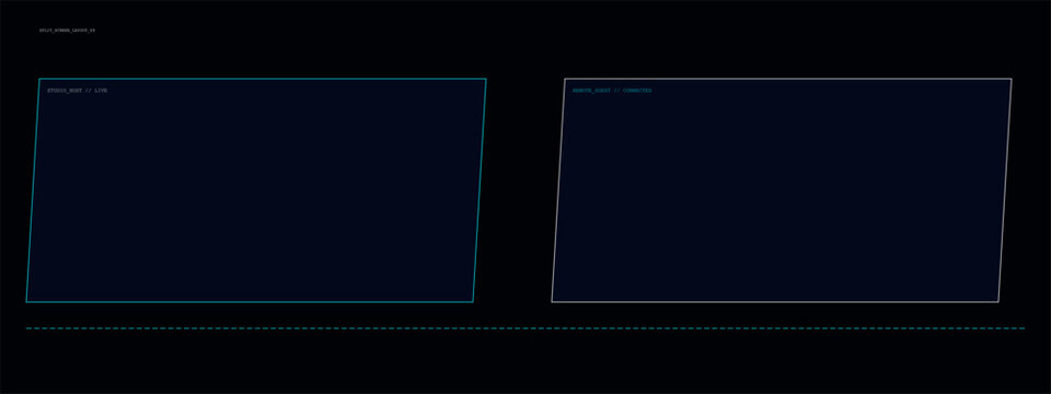 Studio host and remote guest split screen layout for digital news presentation.